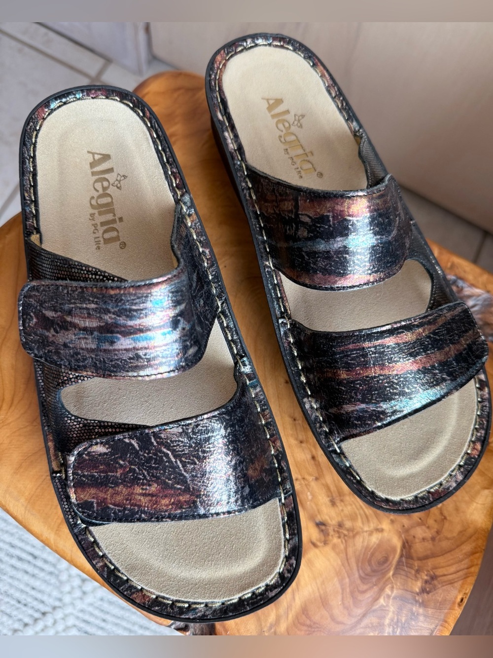 Alegria Metallic Leather Slide Sandals Women’s EU 39 NWOB Earth Tones